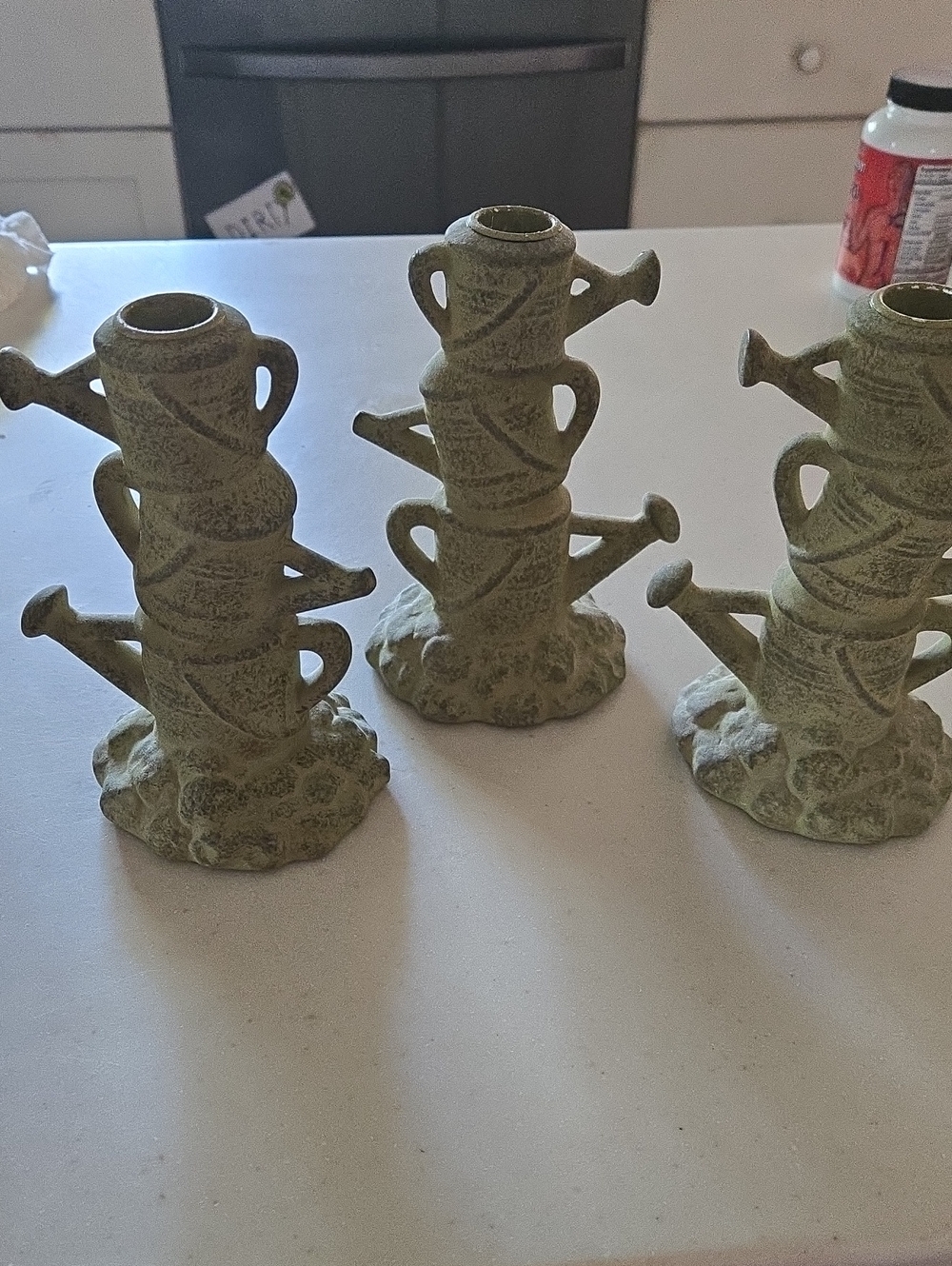 Jim Marvin Green Ceramic Watering Can Stack Candle Holders - Set of 3